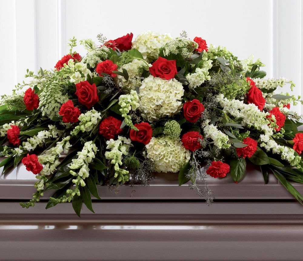 Mixed Casket Spray Red And Green